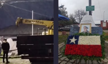 (VIDEO) Linares: entre gallos y medianoche retiran monolito que homenajea al dictador Augusto Pinochet