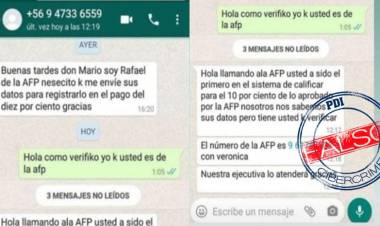 PDI advierte de estafa en WhatsApp con relación al retiro del 10 por ciento de las AFP